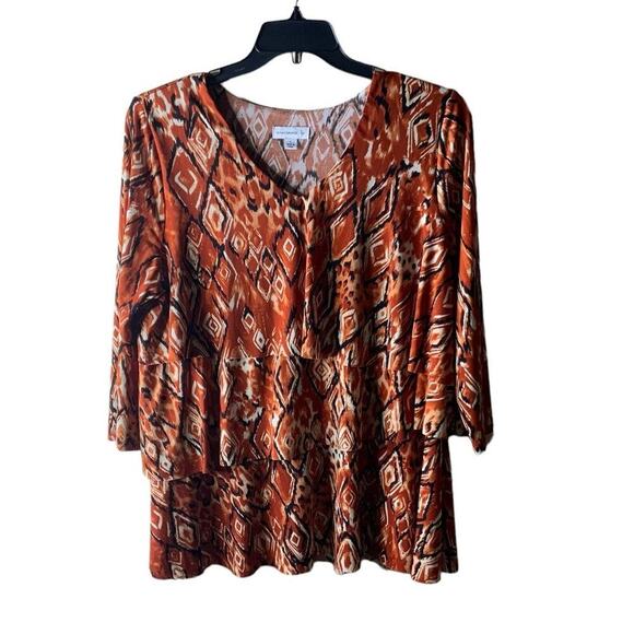 Vintage Susan Graver Blouse Geometric Womens Size Medium Long Sleeve Layered Top - Picture 10 of 10